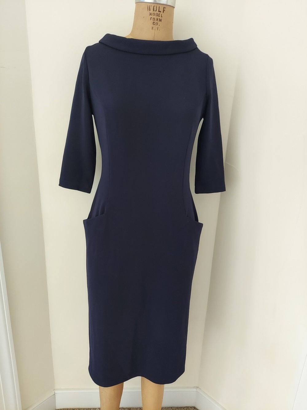 Laura Bettini Navy Long-Sleeve Sheath Dress with Pockets